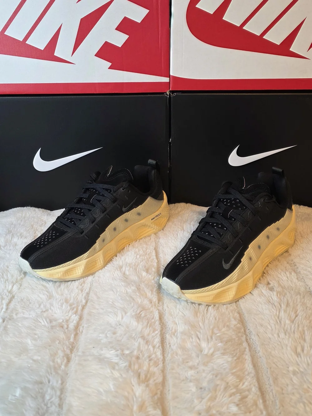 Nike Black Sneakers with Pale Yellow Platform Soles